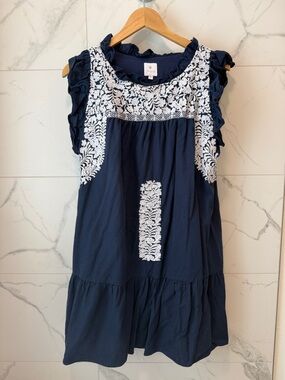 J. Marie Navy Blue Embroidered Dress